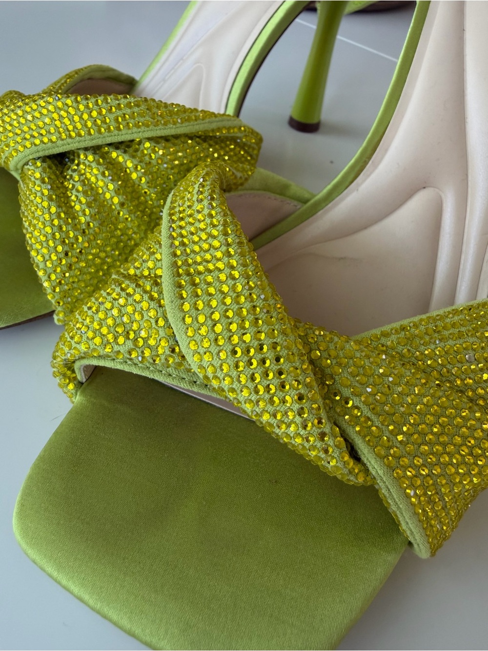 Jessica Simpson Lime Green Crystal Knot Stiletto Sandals - Picture 2 of 5
